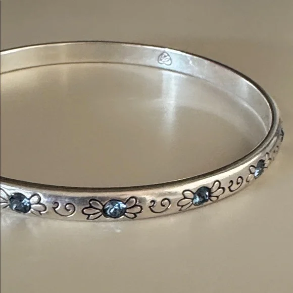 Brighton Women's Silver Bangle with Light Blue Crystals OS EUC - Picture 5 of 9